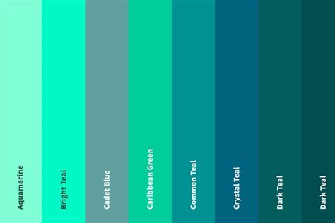 37+ Shades of Teal Color (Names, HEX, RGB, & CMYK Codes) | Teal color palette, Shades of teal ...