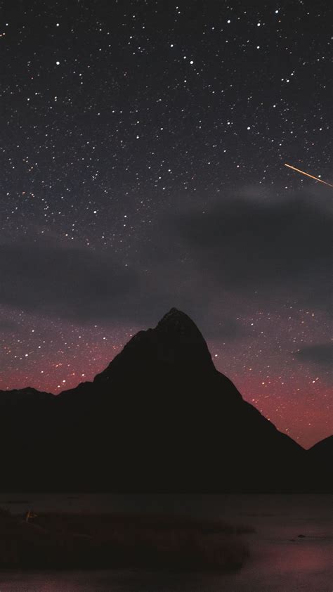 Night Starry Sky, Mountains, Peaks, Starfall