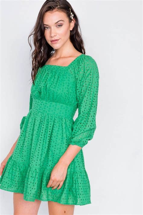 Kelly Green Lace Floral Eyelet Mini Midi Frill Dress | Frill dress ...