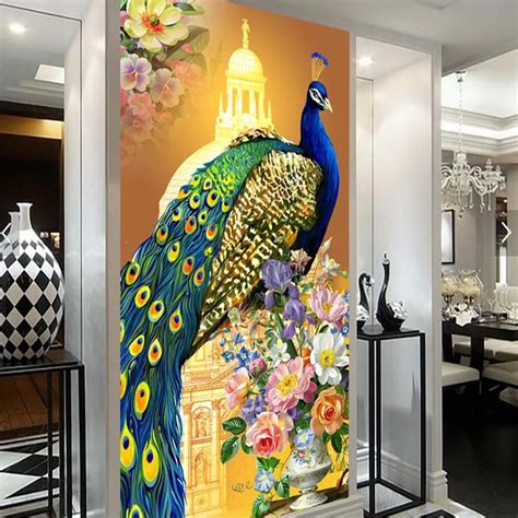 Peacock photo entrance mural 3d room wallpaper wall landscape for living room restaurant shop TV ...