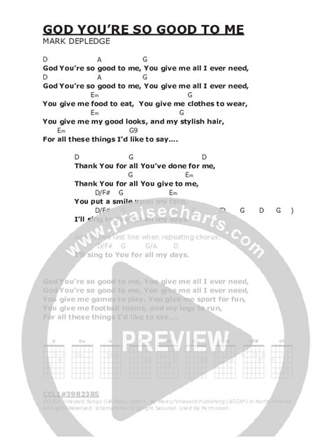 God You're So Good To Me Chords PDF (Vineyard UK) - PraiseCharts