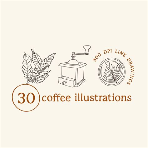 Coffee Illustrations Cafe Line Drawings Clipart PNG Espresso Latte DIY ...