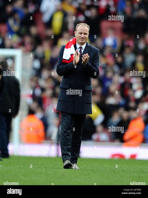 Former Arsenal player Dennis Bergkamp is introduced to the crowd during the Barclays Premier ...