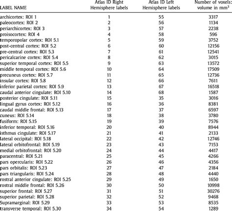 ROIs names and numbers of the final labels in MINC format. | Download ...