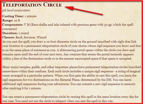 Teleportation Circle 5E Spell In DnD - D&D 5e Character Sheets