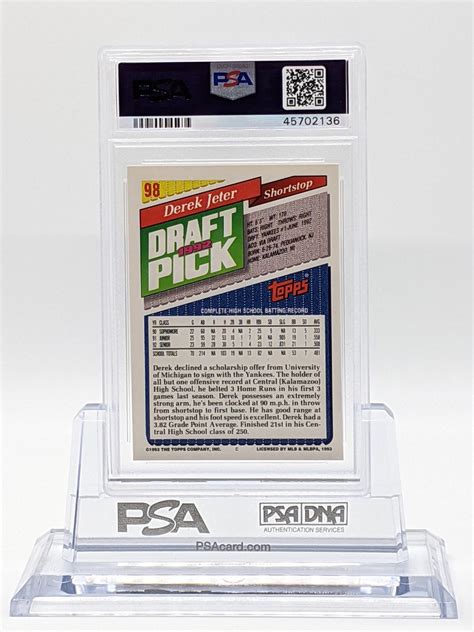 1992 Topps Draft Pick Derek Jeter Rookie Card PSA 9 - Hall Of Fame Relics - Collectible Trading ...