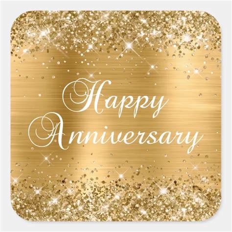 Glittery Gold Foil Happy Anniversary Square Sticker | Zazzle | Happy anniversary, Happy ...