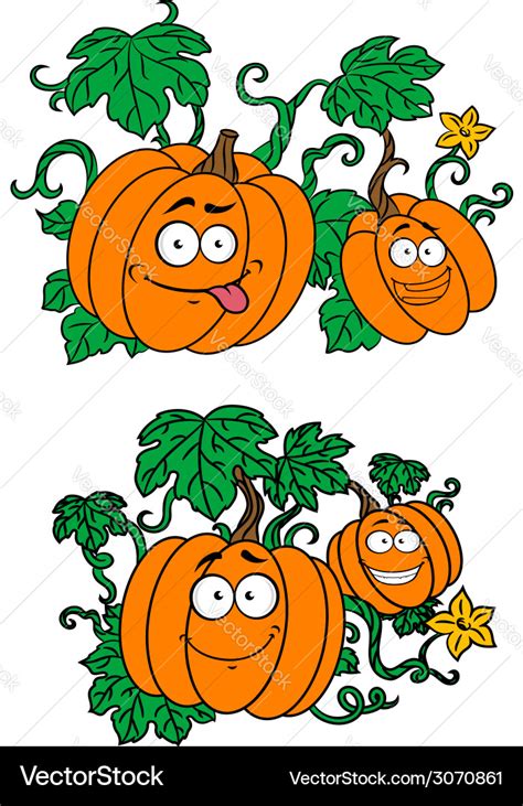 Cartoon pumpkins growing on vines Royalty Free Vector Image