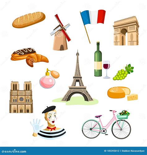 Symbols of France stock vector. Illustration of sketch - 185393012