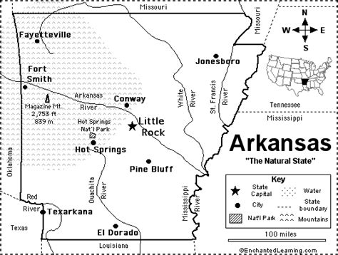 Arkansas Map/Quiz Printout - EnchantedLearning.com