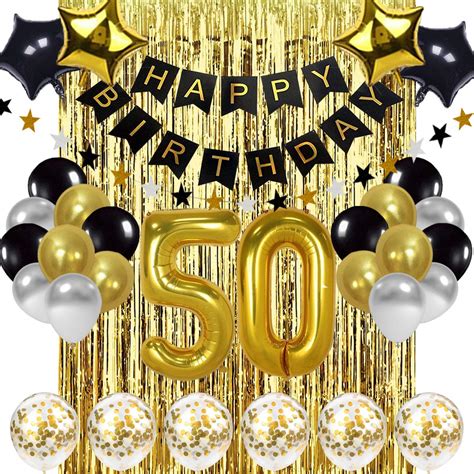 Buy Black and Gold 50th Birthday Decorations Banner Balloon, Happy Birthday Banner, 50th Gold ...