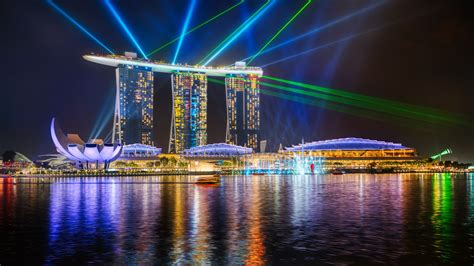 Marina Bay Sands Wallpaper 4K, Light show, Singapore