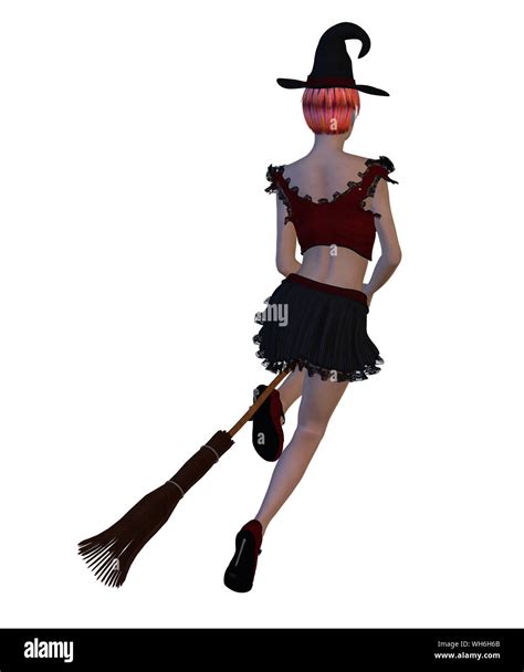 Digitally rendered image of a halloween witch flying on broom Stock ...