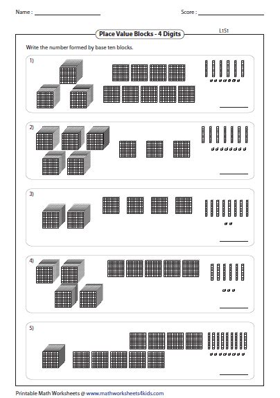 Base Ten Blocks Worksheets