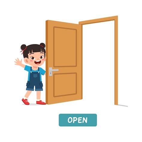 Premium Vector | Little kid standing and holding door knob