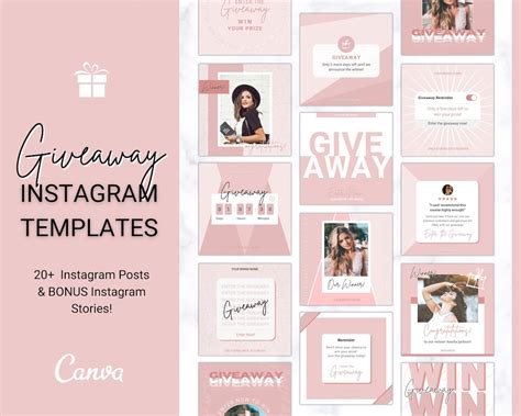 Instagram Theme GIVEAWAY Post Templates Social Media Engagement Booster, Small Business Feed ...