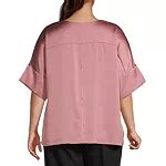 Worthington Plus Womens Y Neck Elbow Sleeve Blouse - JCPenney