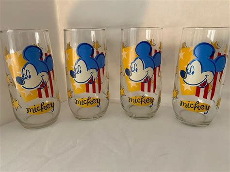 Vintage Disney "Mickey" Mouse Drinking Glasses, Stars and Stripes,Set of 4 | #3884068856