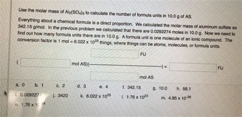 Solved Use the molar mass of Al2(SO4)3 to calculate the | Chegg.com