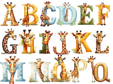 Giraffe Alphabet Clipart, Transparent Background, High Quality, Clipart, 12x12, Commercial Use ...