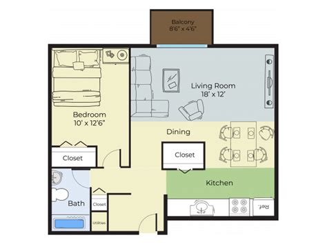 1 Bedroom | 1-Bed, 1-Bath Floor Plan | Princeton Pines | Portland, ME