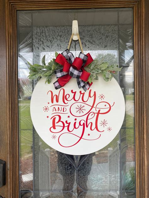 Christmas Door Hanger Merry Christmas Wreath Merry and | Etsy | Front door christmas decorations ...