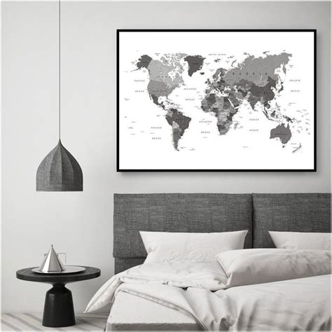 Downloadable black and white world map art Large printable | Etsy in 2020 | World map art, World ...