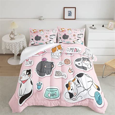 Amazon.com: CVHOUSE Cat Bedding,Cartoon Cat Comforter Twin,Animals Print Comforter Set for Kids ...