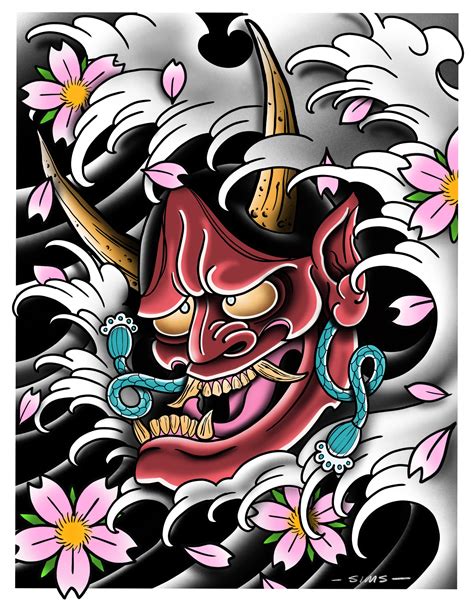 Hannya Mask Japanese Demon Tattoo Flash Wall Art - Etsy