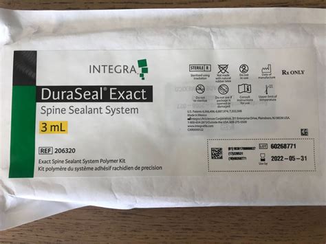 New INTEGRA LIFESCIENCES 206320 DuraSeal Exact Spine Sealant System Polymer Kit 3mL (X ...