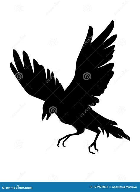 Black Silhouette Raven Bird Cartoon Crow Design Flat Vector Animal ...