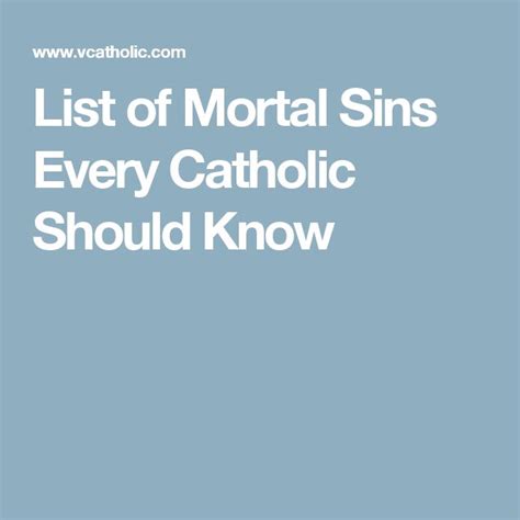 List of Mortal Sins Every Catholic Should Know | List of mortal sins ...