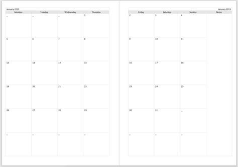 2 Page Printable Monthly Calendar