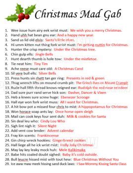 Christmas Mad Gab (50 Phrases) | Mad gabs, Christmas mad libs, Fun ...