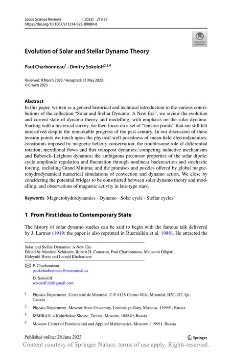 (PDF) Evolution of Solar and Stellar Dynamo Theory