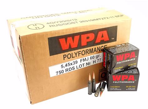 5.45x39mm Ammo 60gr FMJ Wolf WPA Polyformance 750 Round Case - Ammunitionstore.com