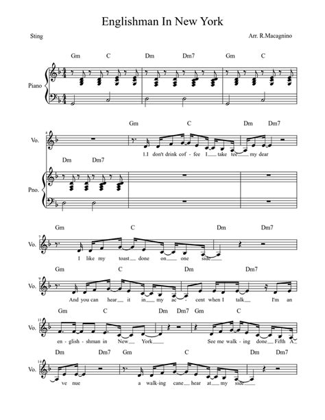 Englishman In New York Sheet music for Piano, Voice, Percussion | Download free in PDF or MIDI ...