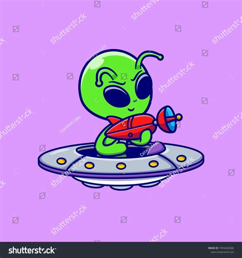 Cute Alien Holding Gun On Ufo Stock Vector (Royalty Free) 1993426586 | Shutterstock