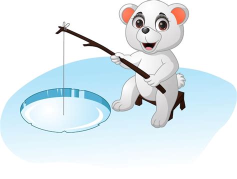 Premium Vector | Cute polar bear cartoon fishing