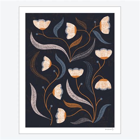 Dark floral art print featuring delicate while flowers. I always love the look and feel of ...