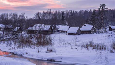 Snowy village wallpaper - backiee