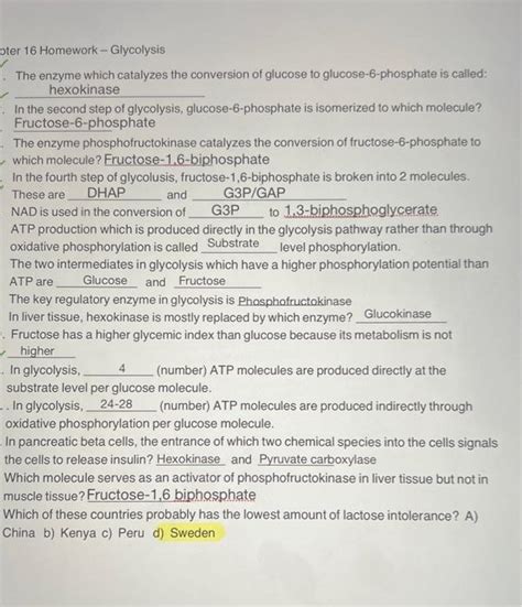 Solved ter 16 Homework-Glycolysis The enzyme which catalyzes | Chegg.com