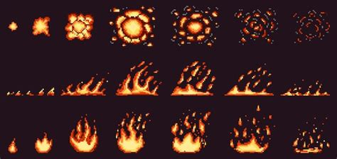 Premium Vector | Pixel fire animation. red hot flame, burning effect fire border and fiery ...