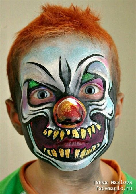 Face painting | Страшный макияж клоуна, Схемы раскраски лиц, Раскрашенные лица