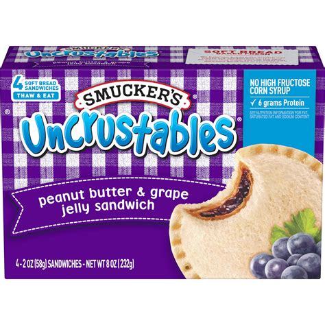 Smucker's Uncrustables Peanut Butter & Grape Jelly Sandwich, 8 oz, 4 Count (Frozen) - Walmart.com