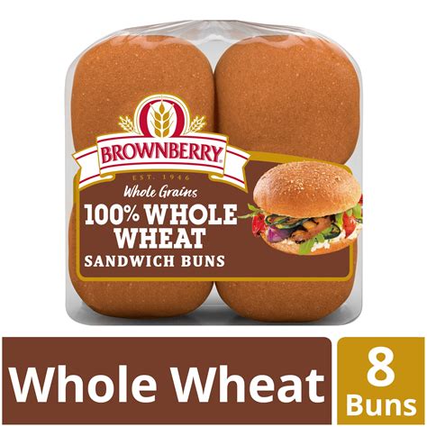 Brownberry Whole Grains 100% Whole Wheat Sandwich Buns, Burger Size, 8 ...