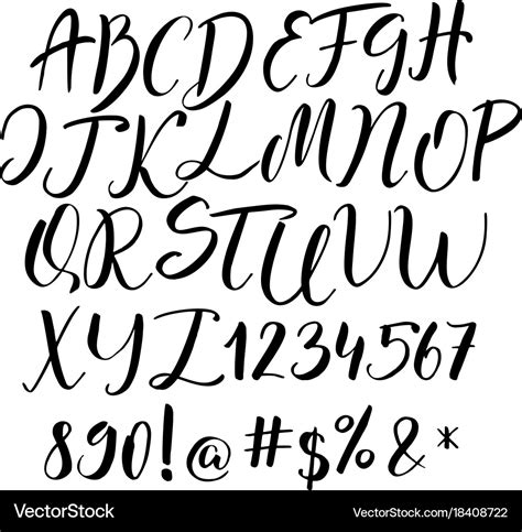 Handwritten calligraphy font alphabet Royalty Free Vector