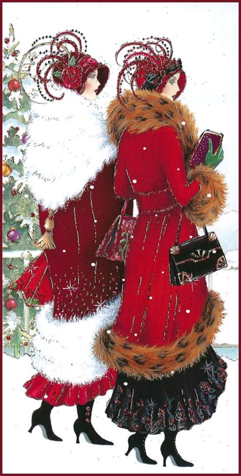 Vintage christmas ladies | Vintage christmas cards, Vintage holiday