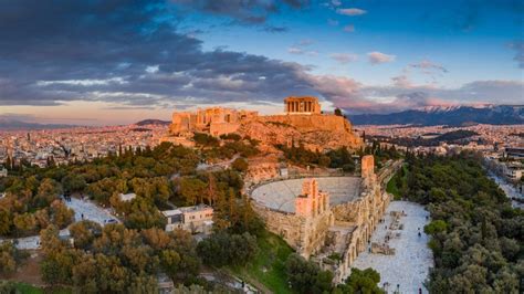 Aerial view of Acropolis of Athens, the Temple of Athena Nike ...