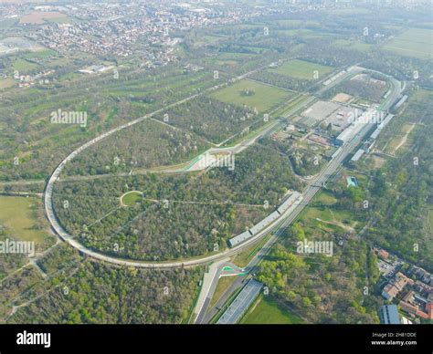 Aerial view of The Autodromo Nazionale of Monza, that is a race track ...